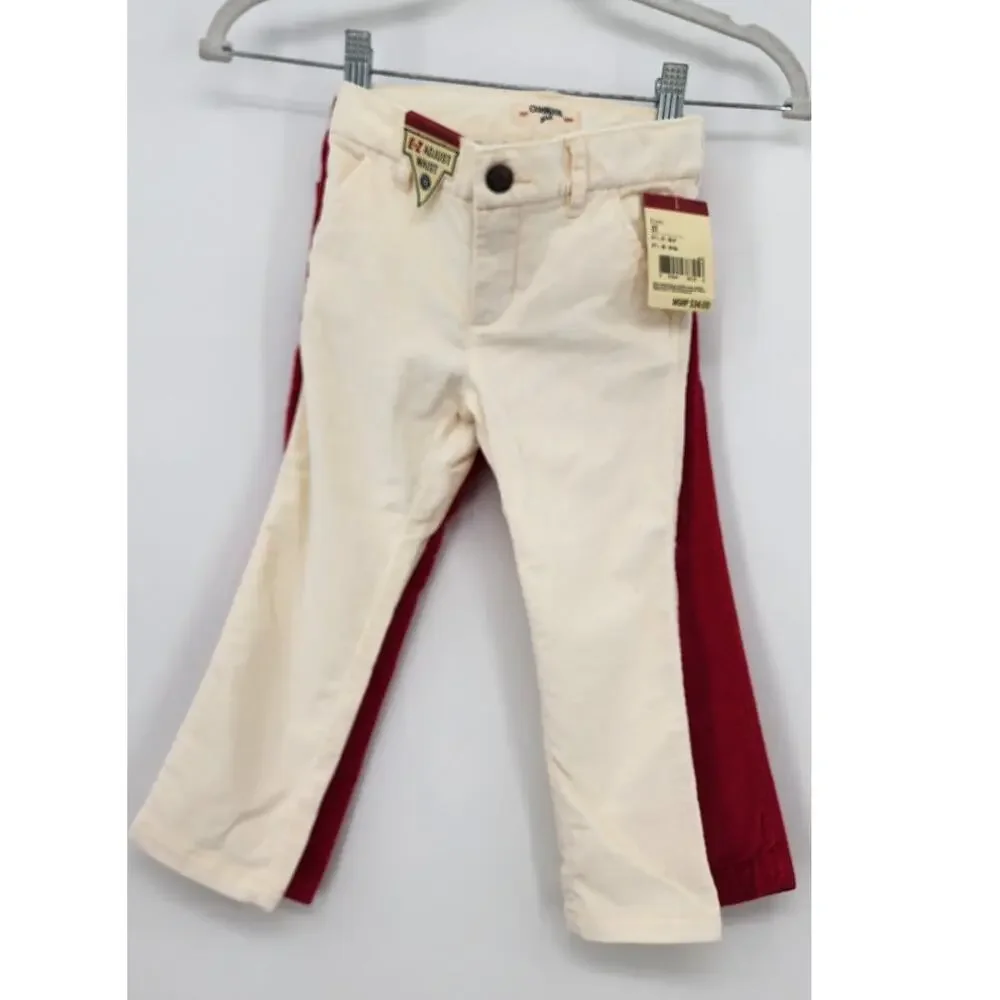Lot Of 2 New OshKosh B'Gosh Girls Crushed Velvet Pants Size 3T Red, White/ Ivory